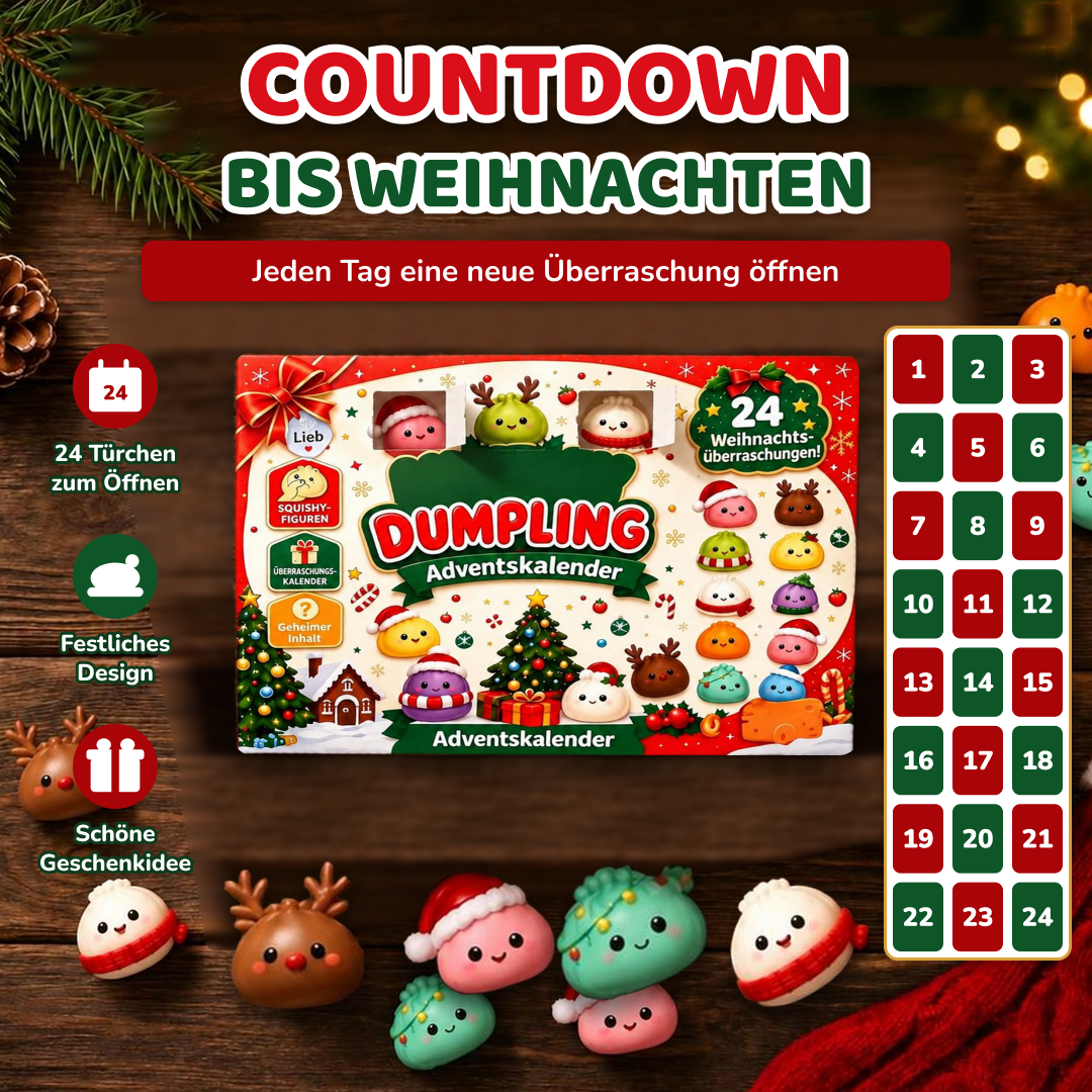 Squishy Dumpling Adventskalender 2026|24 einzigartige Knödel-Squishys, tausende Bestellungen weltweit, limitierte Auflage