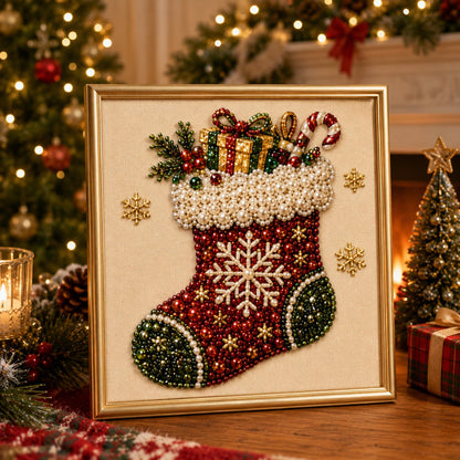 🎄 LETZTER TAG – 49 % RABATT – DIY Weihnachts-Perlen-Diamond-Painting-Set mit Rahmen | Entspannend & Einsteigerfreundlich
