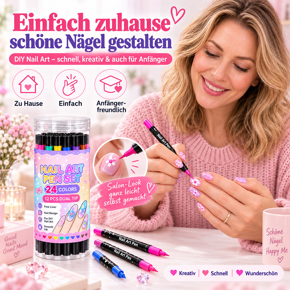 💅Mädchen lieben es💥 Nail Art Stift-Set mit 24 Farben | Für DIY Nageldesign, Mädchenabende & Kindergeburtstage – Doppelspitzen-Kein Nagelstudio nötig, Strahlende Nägel Zaubern✨