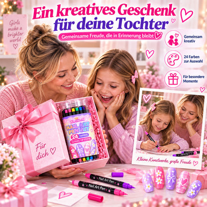 💅Mädchen lieben es💥 Nail Art Stift-Set mit 24 Farben | Für DIY Nageldesign, Mädchenabende & Kindergeburtstage – Doppelspitzen-Kein Nagelstudio nötig, Strahlende Nägel Zaubern✨