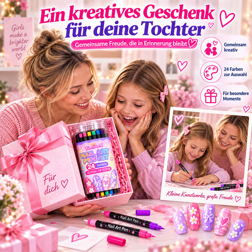💅Mädchen lieben es💥 Nail Art Stift-Set mit 24 Farben | Für DIY Nageldesign, Mädchenabende & Kindergeburtstage – Doppelspitzen-Kein Nagelstudio nötig, Strahlende Nägel Zaubern✨