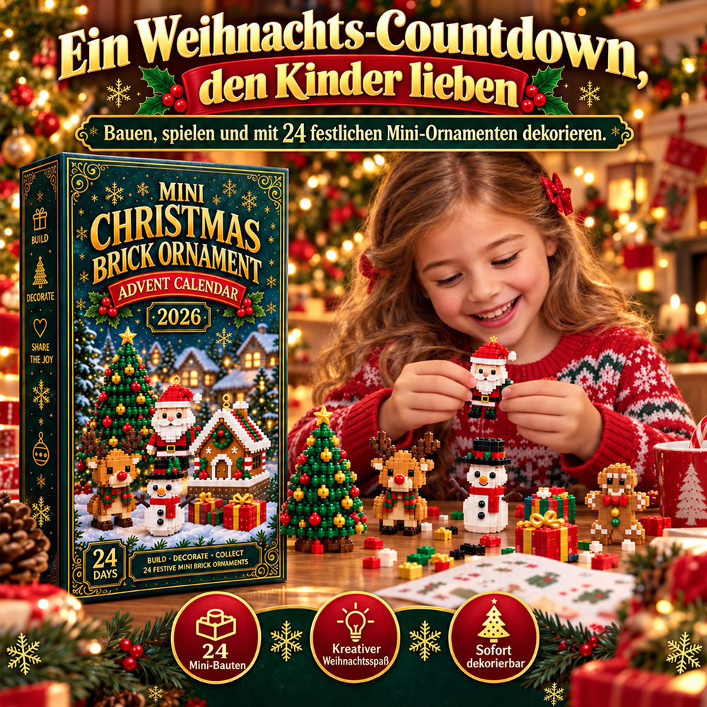 🎄 24-tägiger Mini-Weihnachtsschmuck-Adventskalender | 24 einzigartige, festliche Bastelvorlagen zum Zusammenbauen mit Aufhängeschlaufen – perfekt zum Schmücken von Weihnachtsbäumen, Kränzen und Weihnachtsdekorationen 🧱