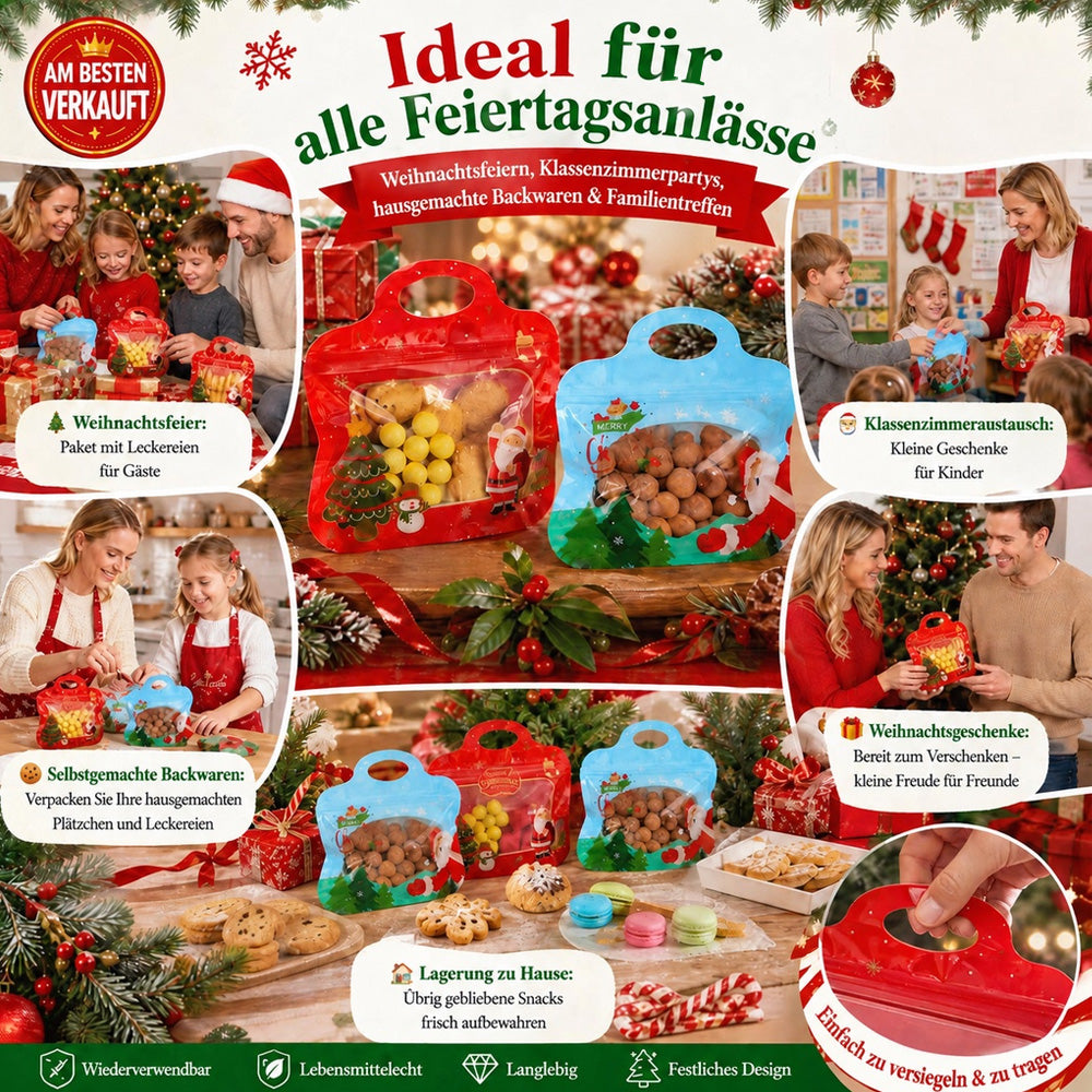 💖 NUR HEUTE: 50 % RABATT! 🎁 Einfach befüllen, einfach verschließen – Weihnachtliche selbstverschließende Geschenktüten mit Weihnachtsmann- & Schneemann-Motiv 🎄 Ideal für Plätzchen, Schokolade & kleine Geschenke 🎅⛄