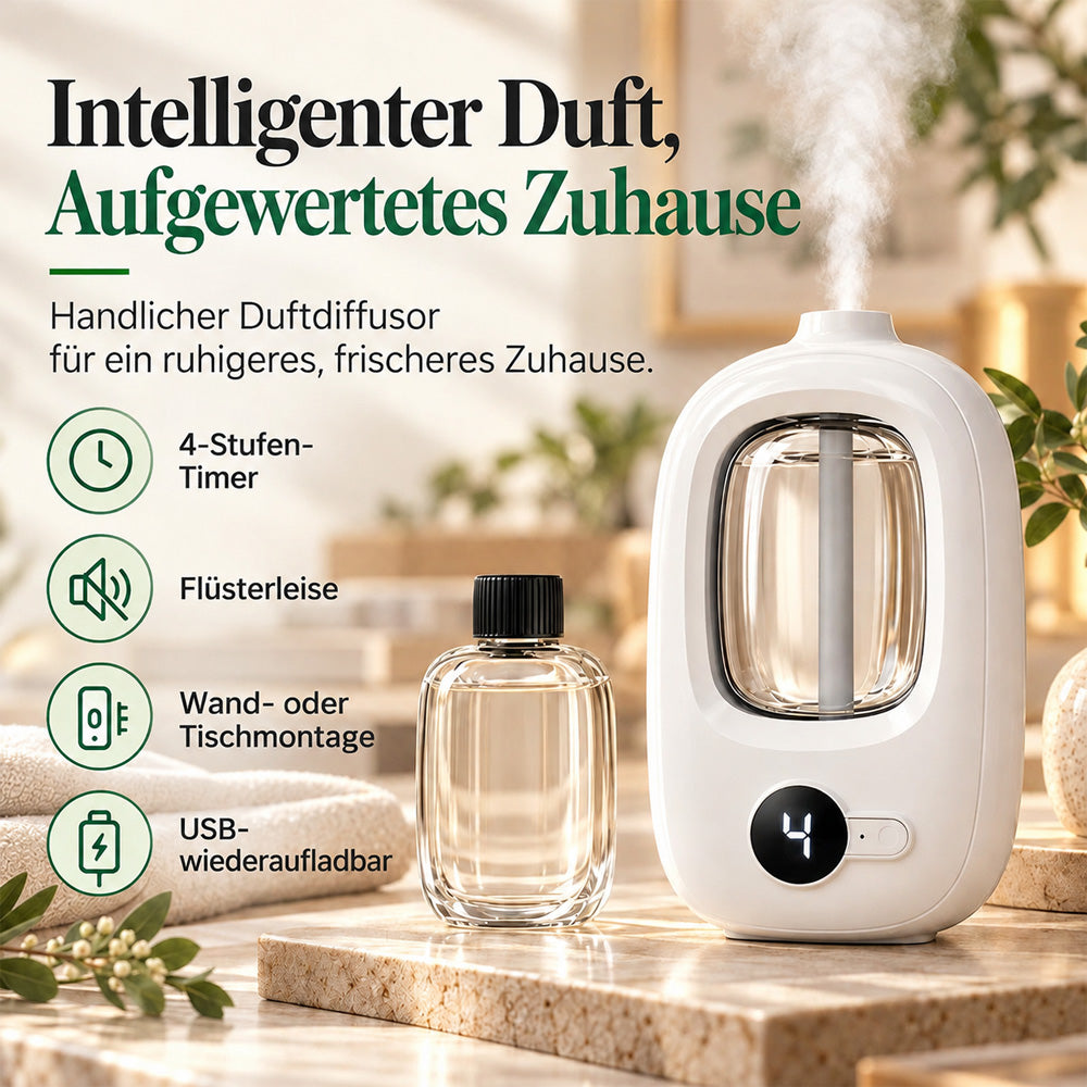 📢📢50 % RABATT! ⏰🎶Kabelloser Aroma-Diffusor mit Sandelholzduft – 4 Timer, leiser Betrieb & elegantes Dufterlebnis🌿💡