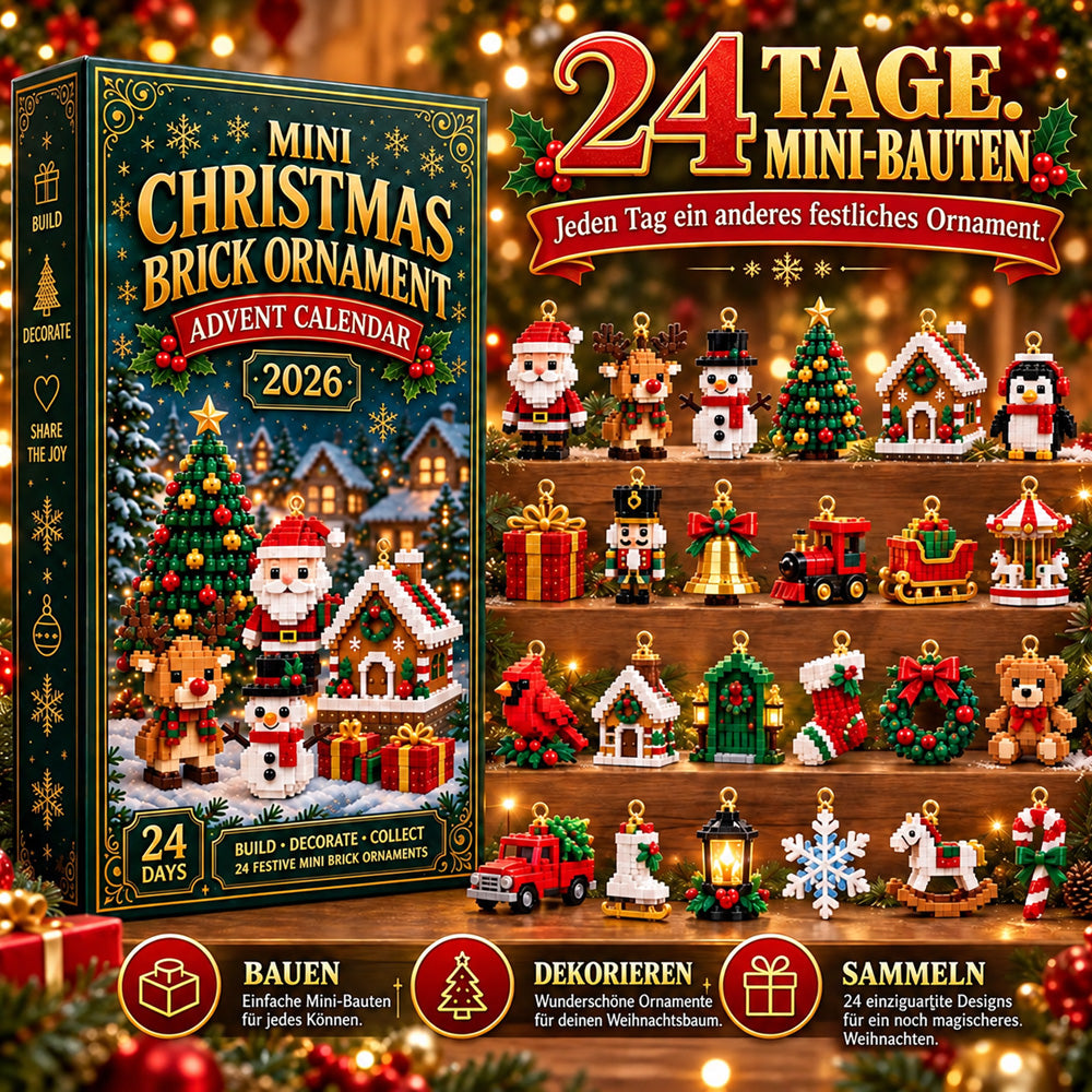 🎄 24-tägiger Mini-Weihnachtsschmuck-Adventskalender | 24 einzigartige, festliche Bastelvorlagen zum Zusammenbauen mit Aufhängeschlaufen – perfekt zum Schmücken von Weihnachtsbäumen, Kränzen und Weihnachtsdekorationen 🧱