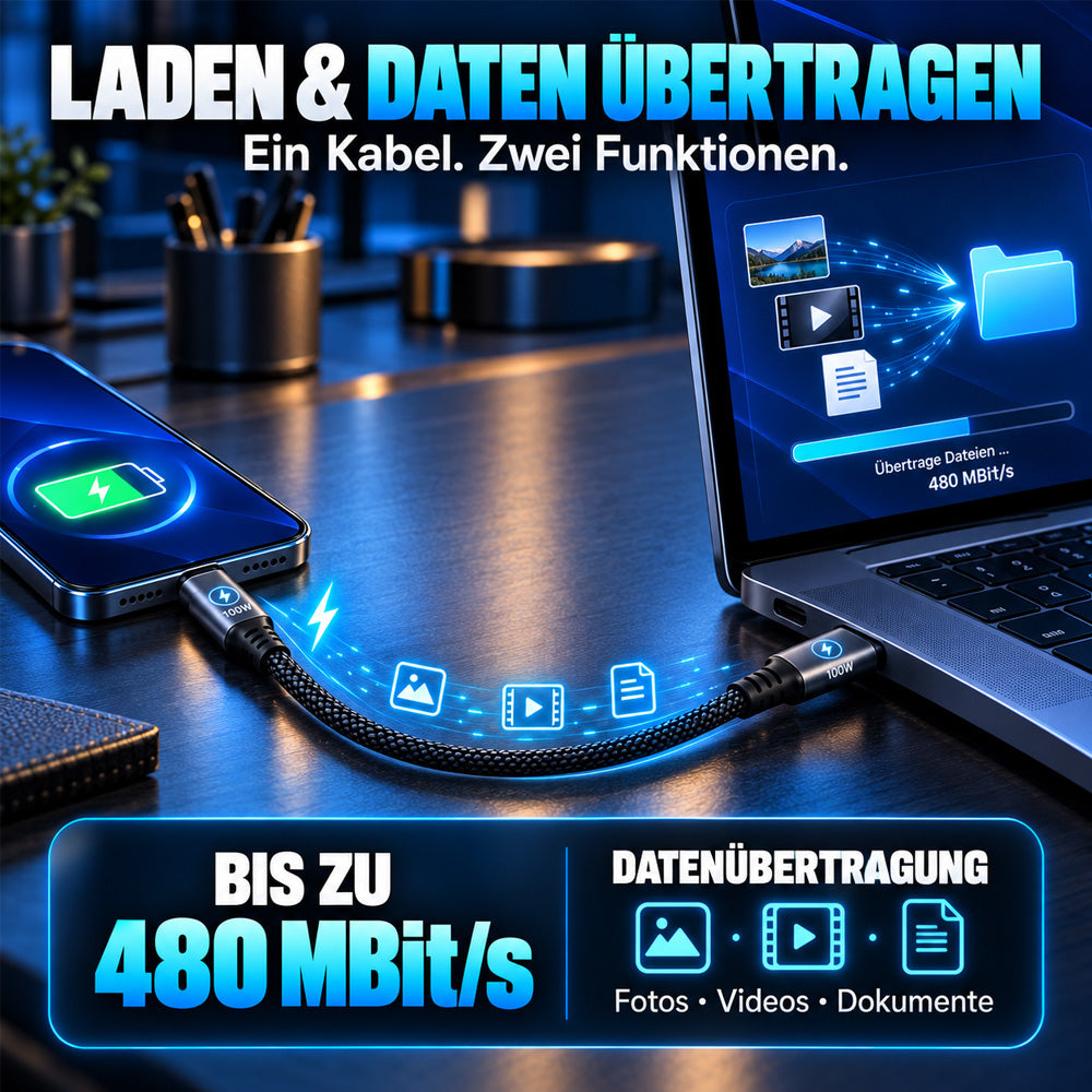 ⚡⚡50% Rabatt！🔋100W USB Schnellladekabel – Geflochten, Robust & mit Überladeschutz🛡️