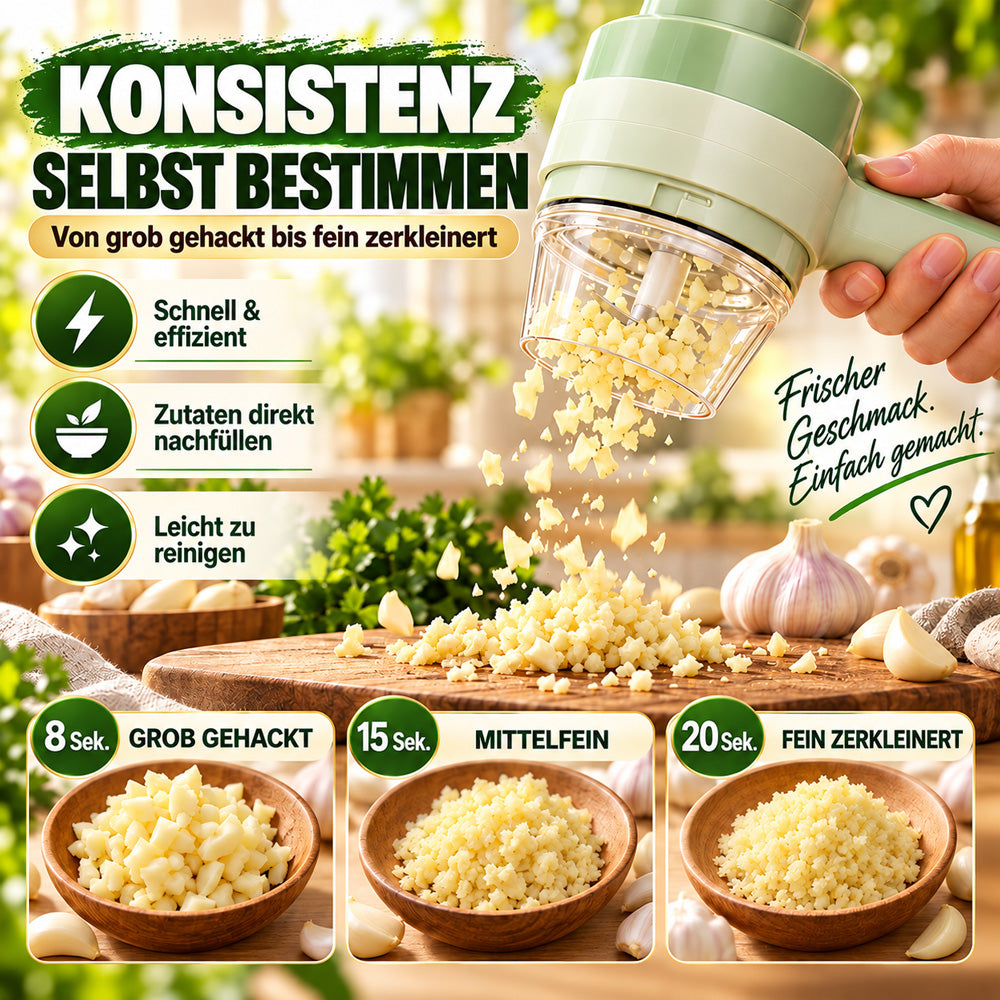 🧄🔄4-in-1 elektrisches Gemüseschneider-Set – kabellose Multifunktions-Küchenmaschine