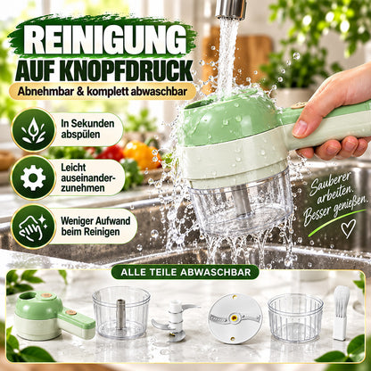 🧄🔄4-in-1 elektrisches Gemüseschneider-Set – kabellose Multifunktions-Küchenmaschine