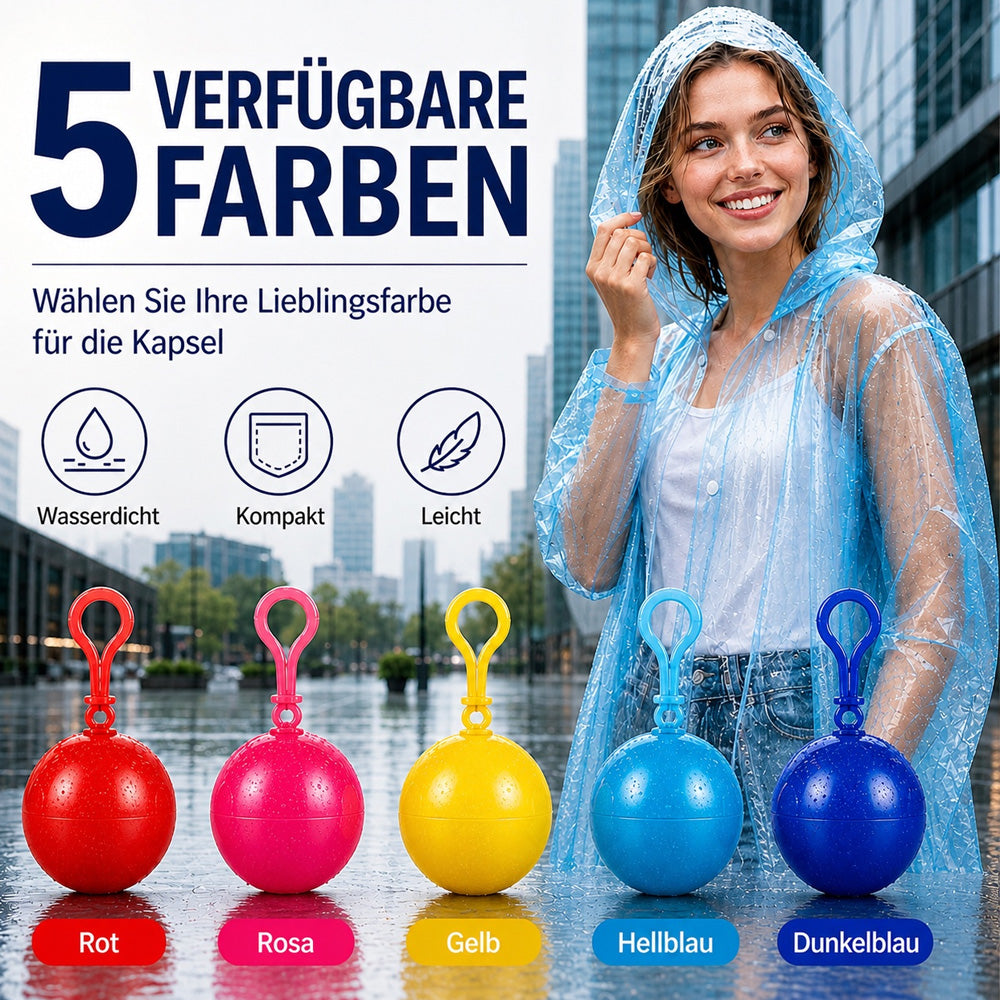 🌧️ 50% RABATT! Taschengroßer Notfall-Regenponcho, kugelverpackt, wasserdichter Regenschutz für Reisen, Wandern & Outdoor