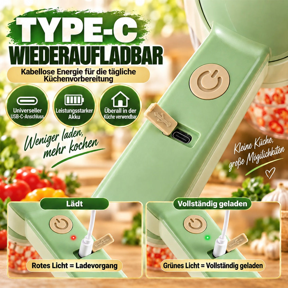 🧄🔄4-in-1 elektrisches Gemüseschneider-Set – kabellose Multifunktions-Küchenmaschine