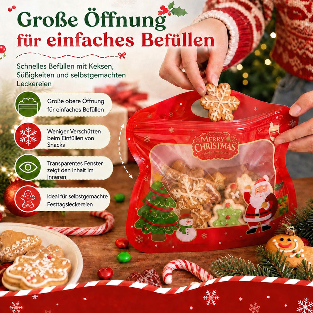 💖 NUR HEUTE: 50 % RABATT! 🎁 Einfach befüllen, einfach verschließen – Weihnachtliche selbstverschließende Geschenktüten mit Weihnachtsmann- & Schneemann-Motiv 🎄 Ideal für Plätzchen, Schokolade & kleine Geschenke 🎅⛄