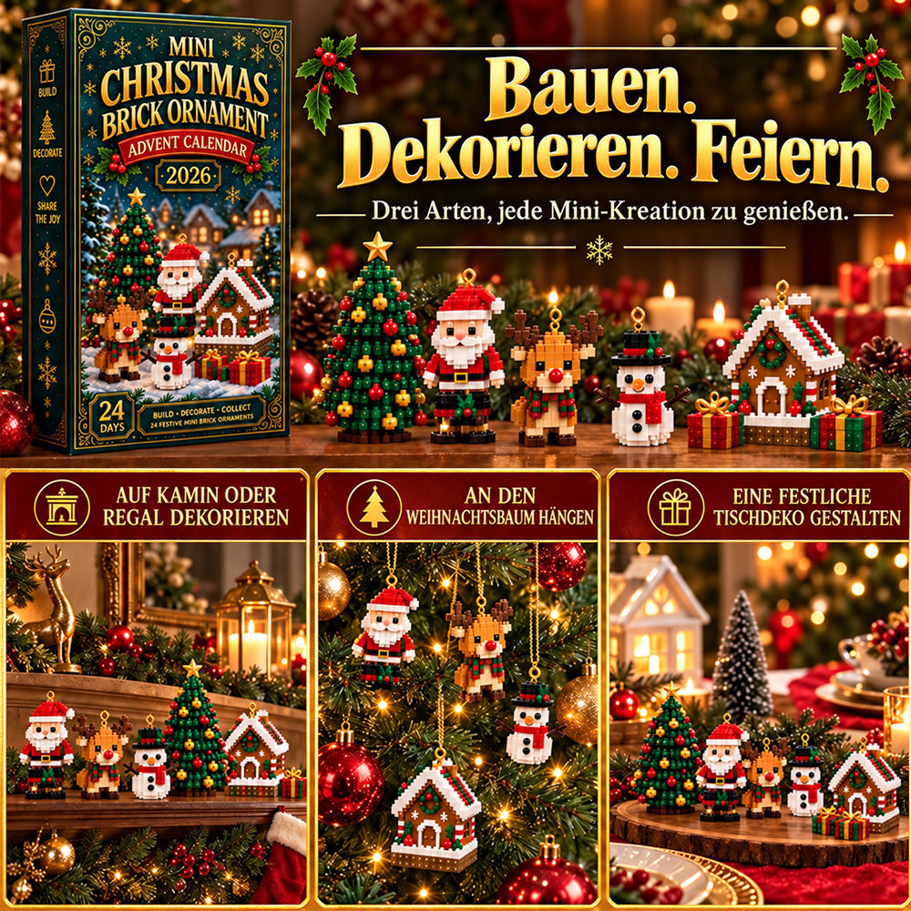 🎄 24-tägiger Mini-Weihnachtsschmuck-Adventskalender | 24 einzigartige, festliche Bastelvorlagen zum Zusammenbauen mit Aufhängeschlaufen – perfekt zum Schmücken von Weihnachtsbäumen, Kränzen und Weihnachtsdekorationen 🧱
