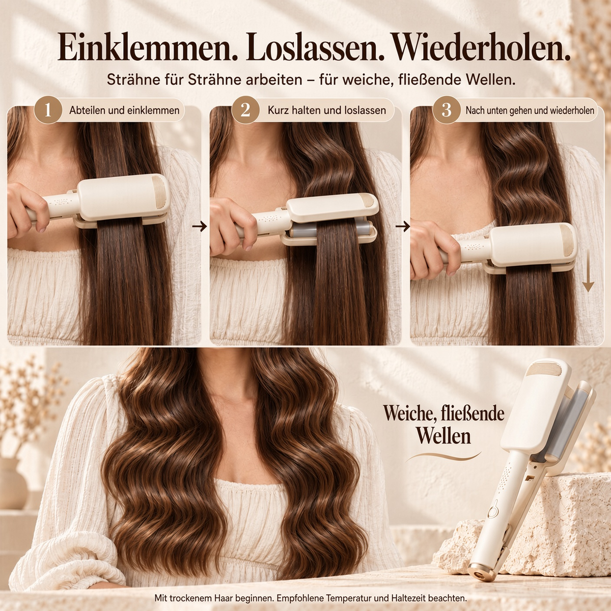 ✨50% RABATT 🌊 32-mm-Welleneisen – Weiche Wellen, voller Glamour! 🌊 4 Temperaturstufen, in ca. 10 Sekunden einsatzbereit, mit Ionen-Technologie