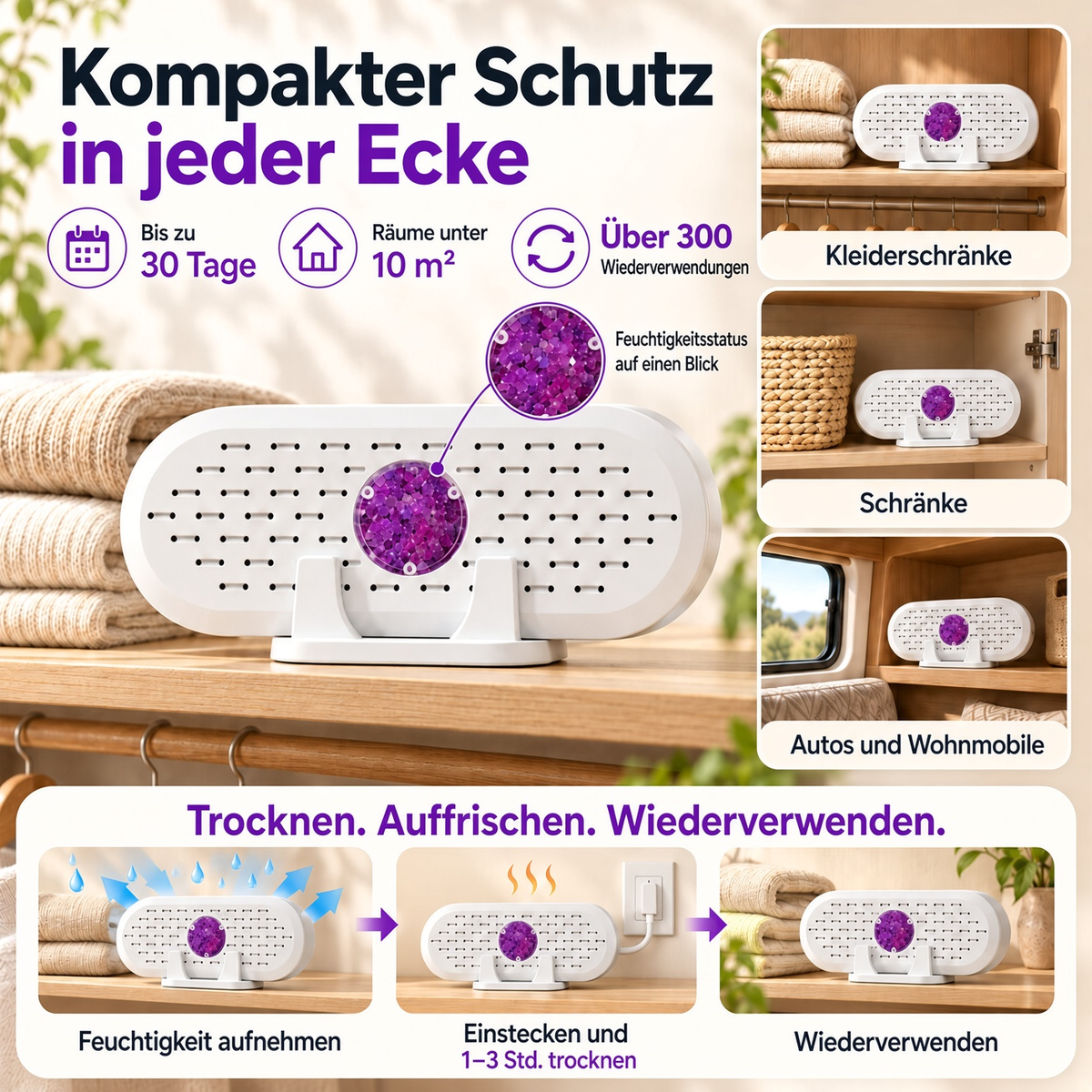 🔥 50% Rabatt  ⏰ Wiederverwendbarer Luftentfeuchter – Tragbarer Feuchtigkeitsabsorber für Zuhause, Kleiderschrank & Badezimmer