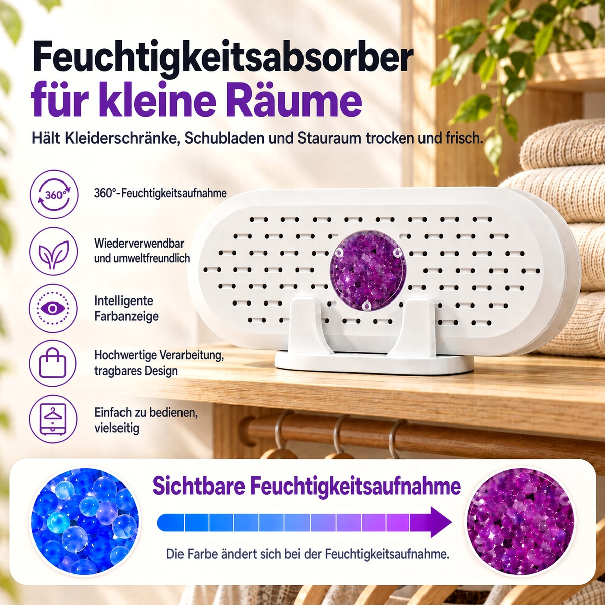 🔥 50% Rabatt  ⏰ Wiederverwendbarer Luftentfeuchter – Tragbarer Feuchtigkeitsabsorber für Zuhause, Kleiderschrank & Badezimmer