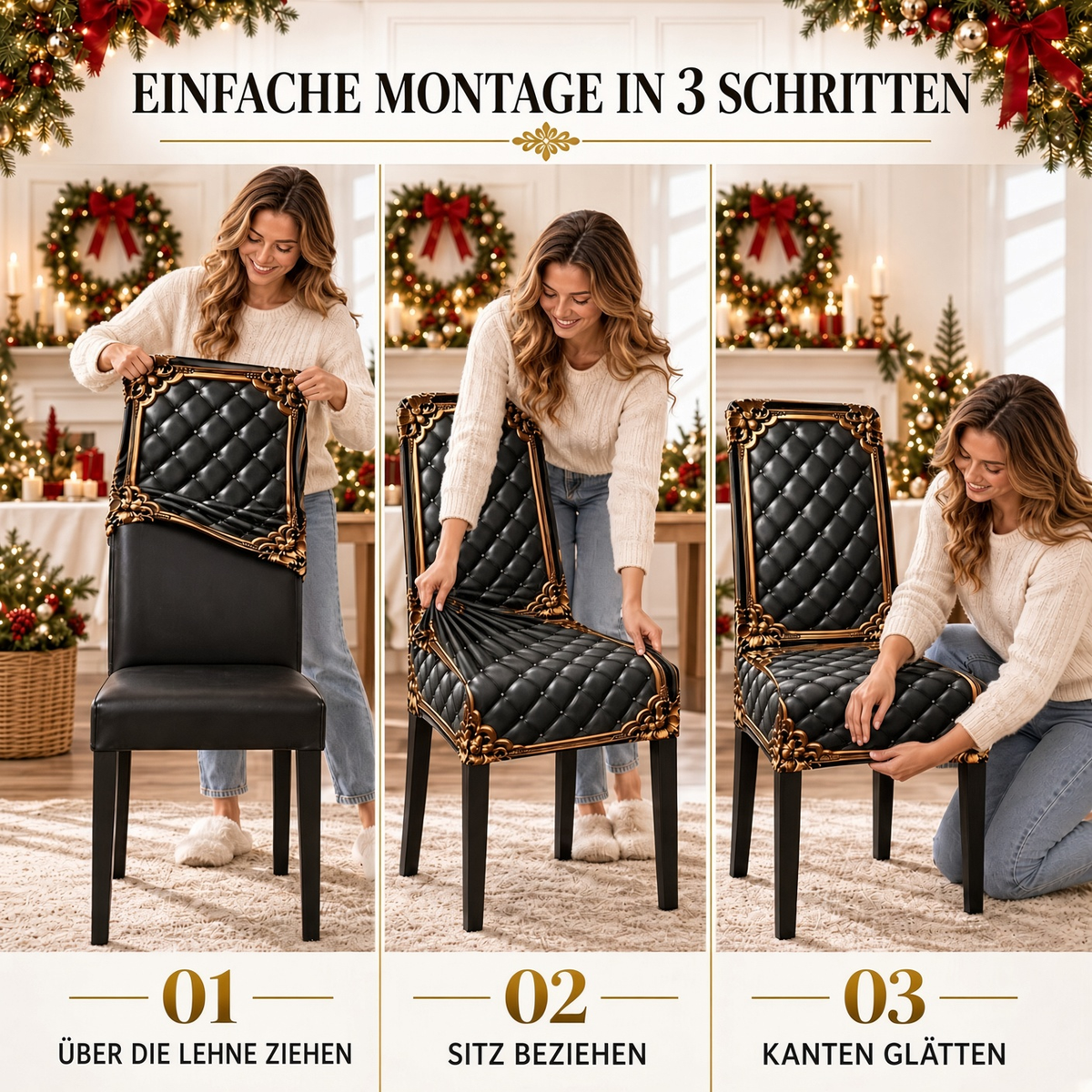 🔥 1 kaufen, 1 gratis! 🪑 Eleganter Barock-Stil Stuhlbezug – Elastischer Esszimmerstuhlbezug mit luxuriösem Design