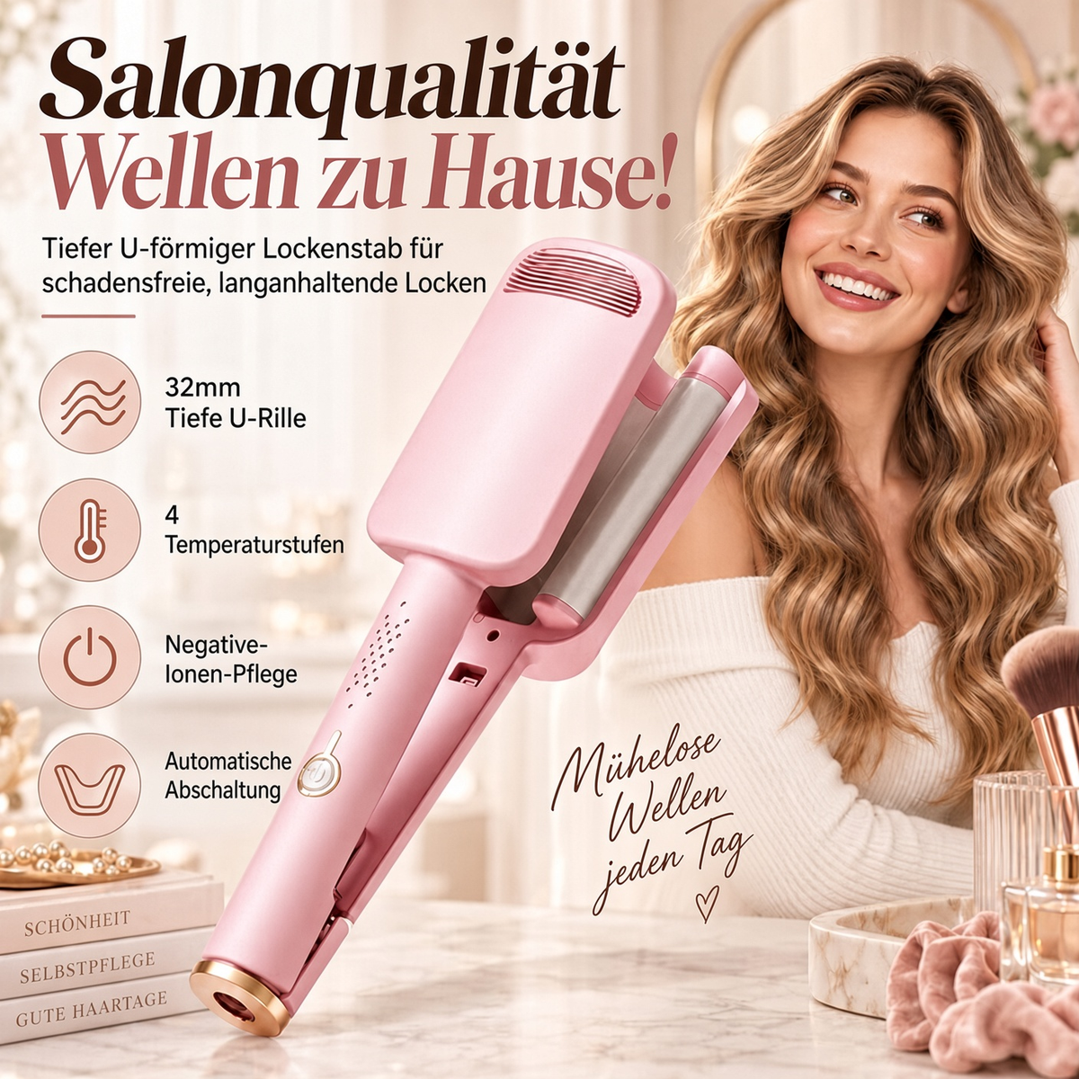 ✨ 💈 50 % RABATT! LIMITIERTES ANGEBOT 💐 Wellen-Lockenstab – Müheloses Styling durch Einklemmen und Halten, spart Zeit bei Ihrem täglichen Styling