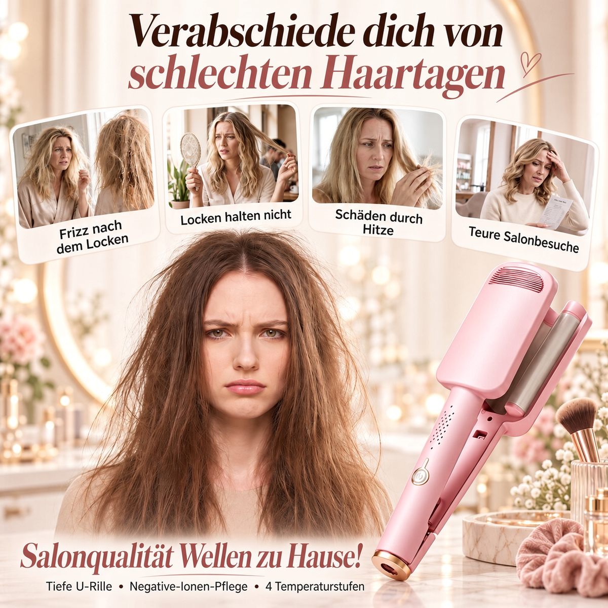 ✨ 💈 50 % RABATT! LIMITIERTES ANGEBOT 💐 Wellen-Lockenstab – Müheloses Styling durch Einklemmen und Halten, spart Zeit bei Ihrem täglichen Styling