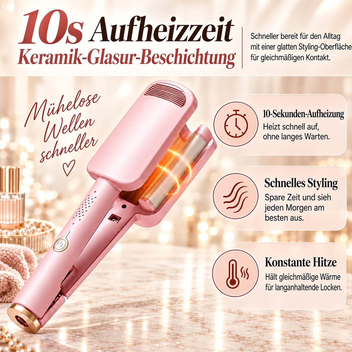 ✨ 💈 50 % RABATT! LIMITIERTES ANGEBOT 💐 Wellen-Lockenstab – Müheloses Styling durch Einklemmen und Halten, spart Zeit bei Ihrem täglichen Styling