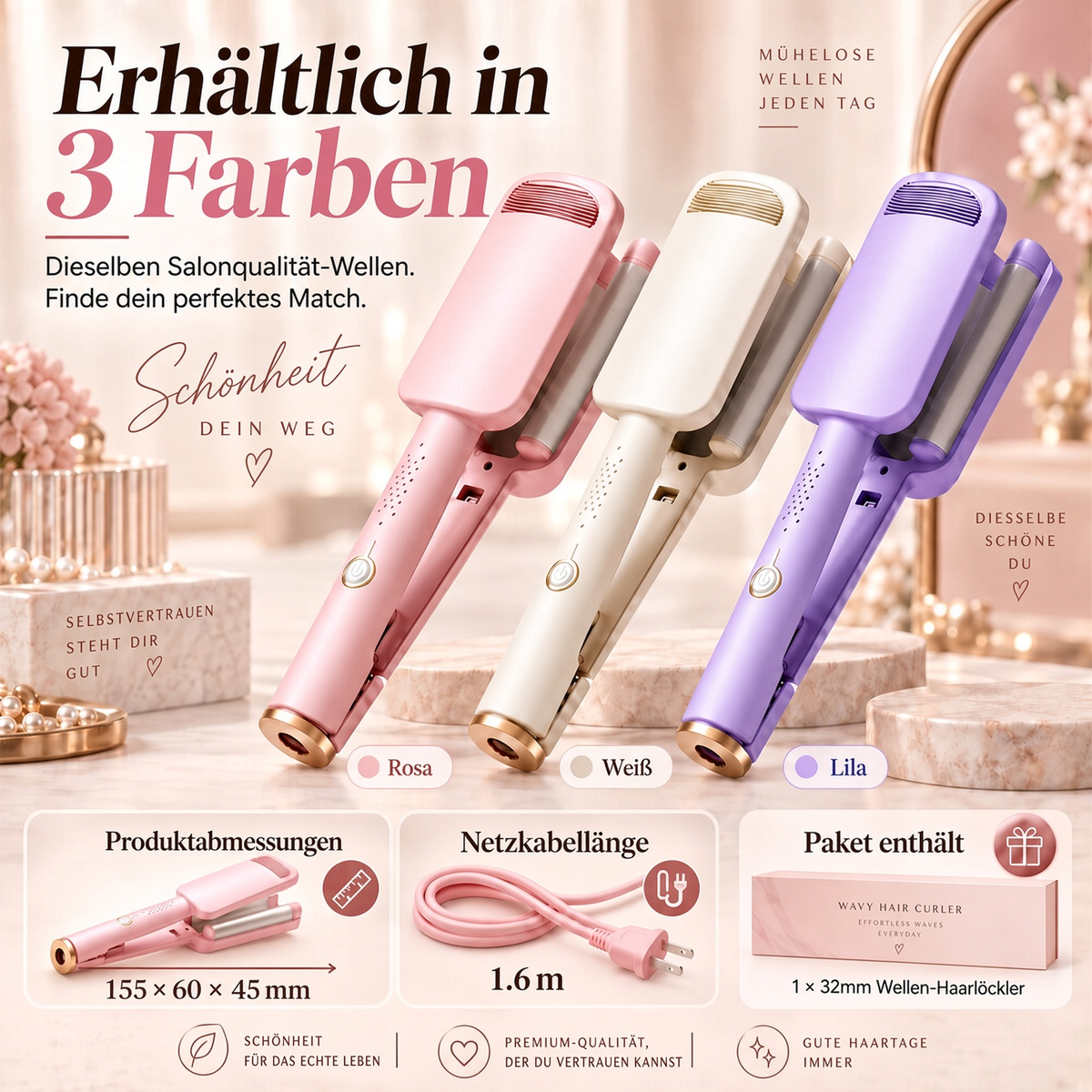 ✨ 💈 50 % RABATT! LIMITIERTES ANGEBOT 💐 Wellen-Lockenstab – Müheloses Styling durch Einklemmen und Halten, spart Zeit bei Ihrem täglichen Styling