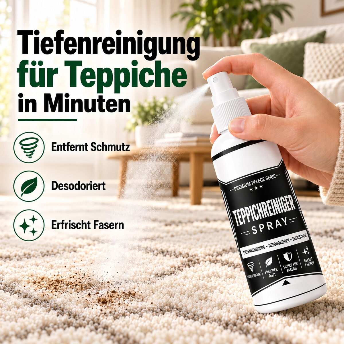 🏆 🏆 1 kaufen, 1 gratis erhalten! 🎁 Tiefenreinigendes Teppichspray – Kraftvolle Formel für Autoinnenräume, Sofas & Teppiche. Mühelose Fleckenentfernung! ✨