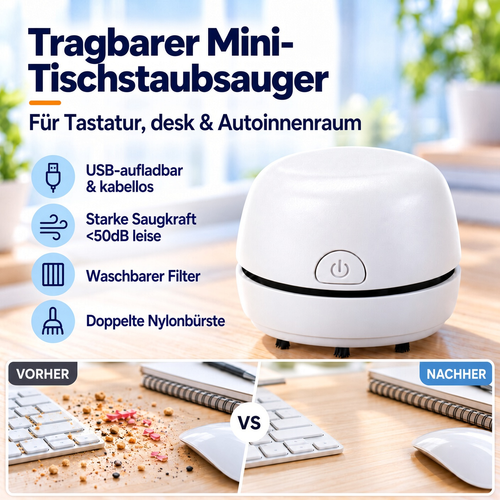 🎉 50 % RABATT 🎉✨ Tragbarer Mini-Tischstaubsauger | USB-aufladbar für Tastatur, Staub & Krümel