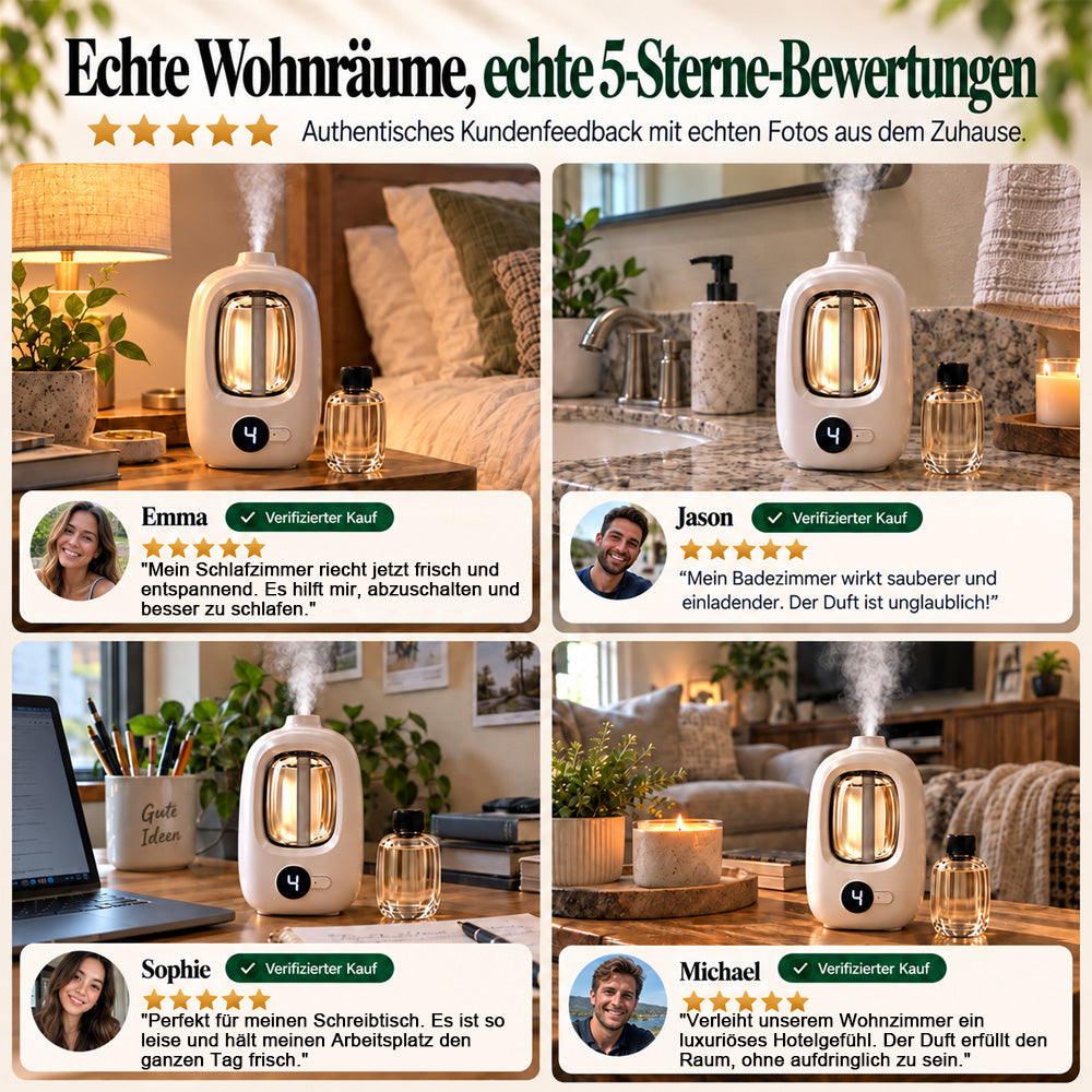 📢📢50 % RABATT! ⏰🎶Kabelloser Aroma-Diffusor mit Sandelholzduft – 4 Timer, leiser Betrieb & elegantes Dufterlebnis🌿💡