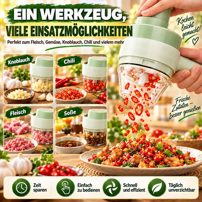 🧄🔄4-in-1 elektrisches Gemüseschneider-Set – kabellose Multifunktions-Küchenmaschine