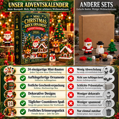 🎄 24-tägiger Mini-Weihnachtsschmuck-Adventskalender | 24 einzigartige, festliche Bastelvorlagen zum Zusammenbauen mit Aufhängeschlaufen – perfekt zum Schmücken von Weihnachtsbäumen, Kränzen und Weihnachtsdekorationen 🧱
