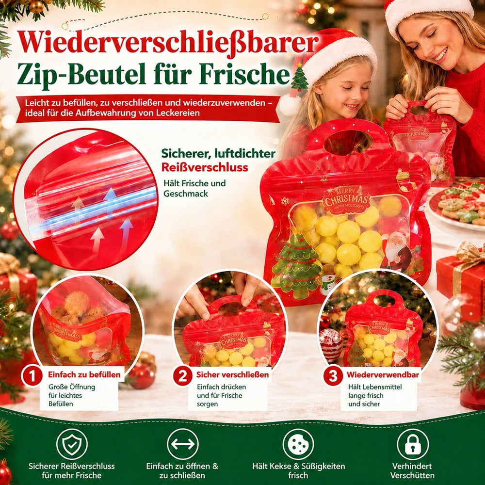 💖 NUR HEUTE: 50 % RABATT! 🎁 Einfach befüllen, einfach verschließen – Weihnachtliche selbstverschließende Geschenktüten mit Weihnachtsmann- & Schneemann-Motiv 🎄 Ideal für Plätzchen, Schokolade & kleine Geschenke 🎅⛄