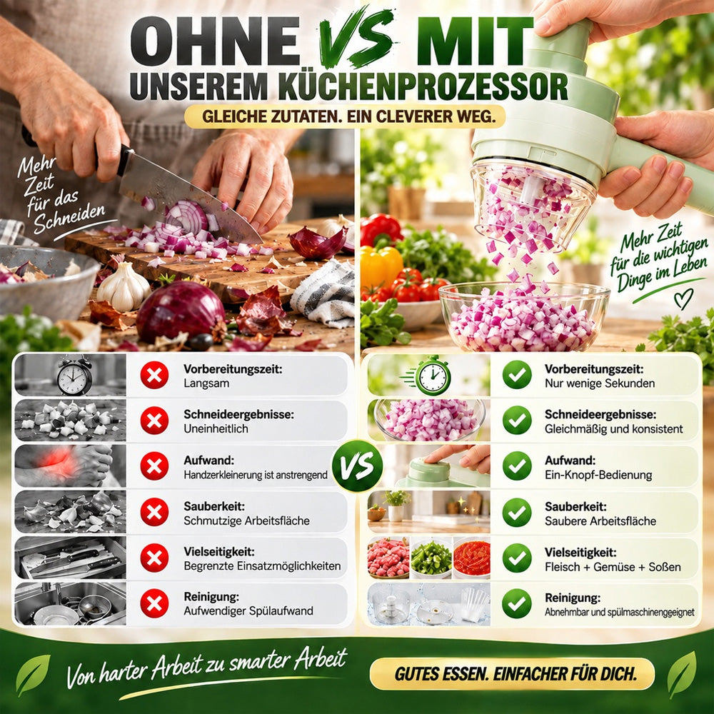 🧄🔄4-in-1 elektrisches Gemüseschneider-Set – kabellose Multifunktions-Küchenmaschine