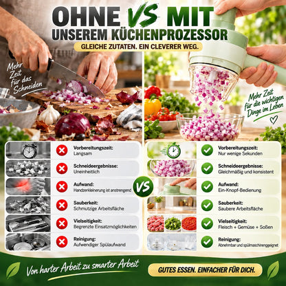 🧄🔄4-in-1 elektrisches Gemüseschneider-Set – kabellose Multifunktions-Küchenmaschine