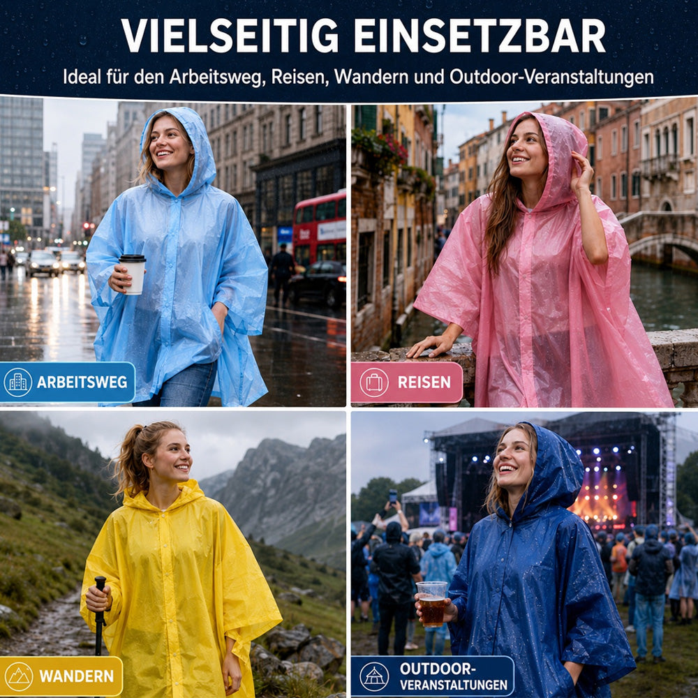 🌧️ 50% RABATT! Taschengroßer Notfall-Regenponcho, kugelverpackt, wasserdichter Regenschutz für Reisen, Wandern & Outdoor