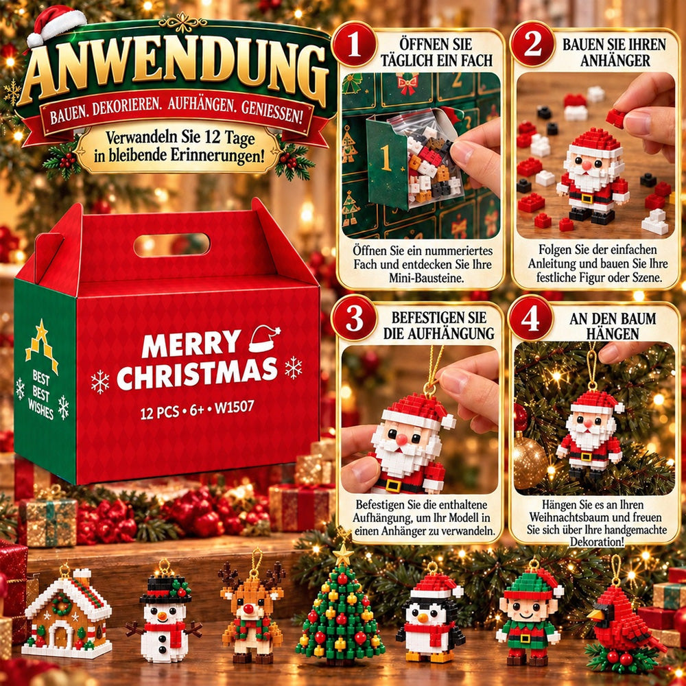 ⏳ Nur heute 49 % sparen – 🎄 12-Tage-Mini-Weihnachts-Bauset zum Selberbauen | 12 einzigartige, festliche Bausets mit Aufhängeschlaufen – perfekt zum Schmücken von Weihnachtsbäumen, Kränzen und festlichen Dekorationen 🧱