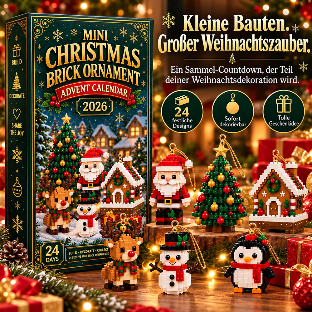 🎄 24-tägiger Mini-Weihnachtsschmuck-Adventskalender | 24 einzigartige, festliche Bastelvorlagen zum Zusammenbauen mit Aufhängeschlaufen – perfekt zum Schmücken von Weihnachtsbäumen, Kränzen und Weihnachtsdekorationen 🧱