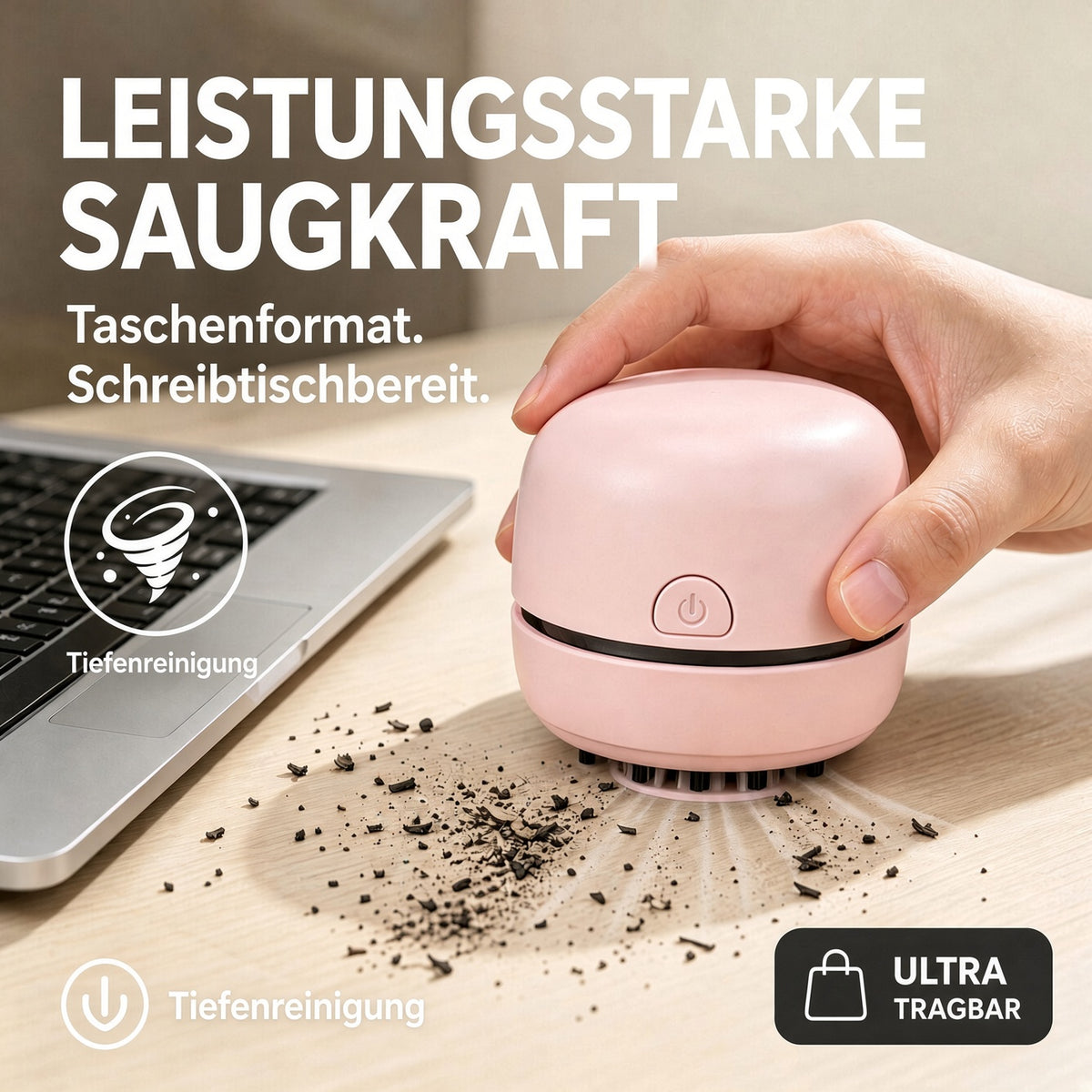 🎉 50 % RABATT 🎉✨ Tragbarer Mini-Tischstaubsauger | USB-aufladbar für Tastatur, Staub & Krümel