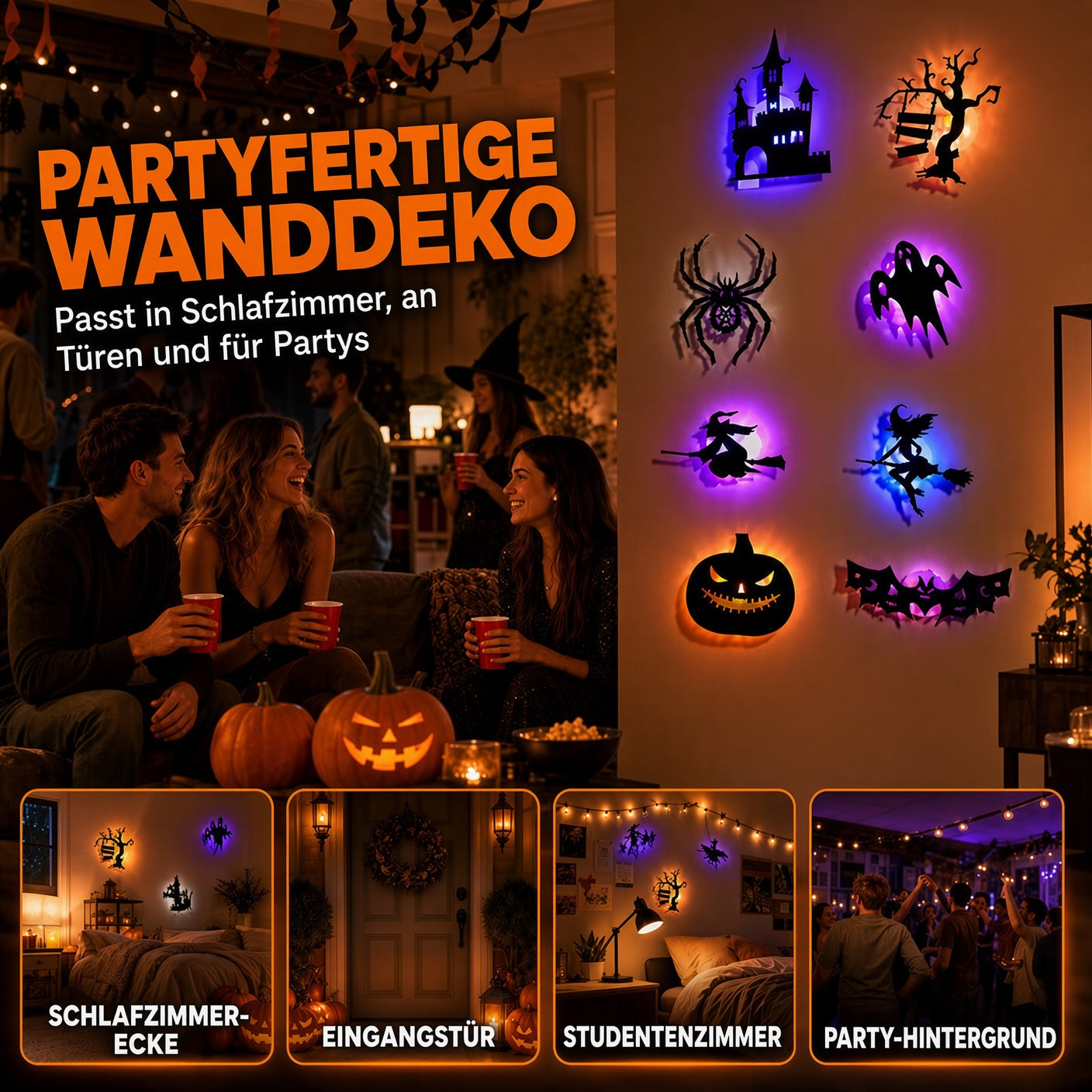 🎃Halloween-Wandaufkleber, die im Dunkeln leuchten✨ Sanftes LED-Licht 🩹 Einfach aufkleben