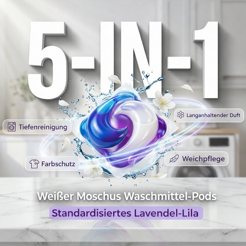 🌸🧺 5-in-1 Waschmittelkapseln mit weißem Moschus – entfernt Flecken & schont Fasern ✨💧 80 Stück, langanhaltend frisch, ideal für Haushalt & Reise.