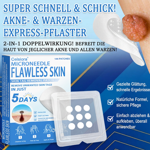 🌿Celsiora® 2-in-1 Mikronadel-Hydrokolloid-Pflaster | Gegen Hautanhängsel, Warzen, Muttermale & Akne | Glättet Falten, Narben & Hautunreinheiten | Unsichtbare Pflaster für Gesicht & Körper