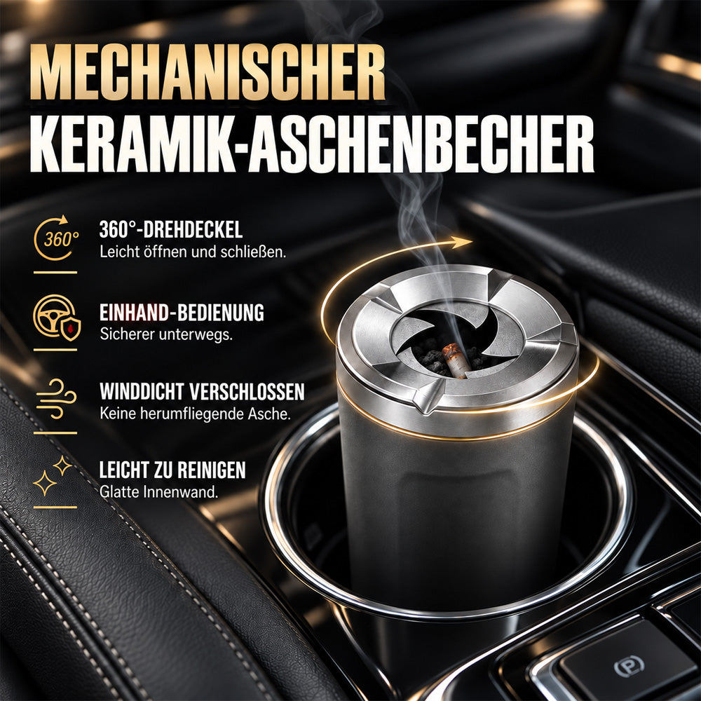 Drehbarer Aschenbecher mit Keramik-Einsatz, Geruchsdicht & Rutschfest – Für Auto, Zuhause, Büro & Camping – Passt in 99 % der Getränkehalter