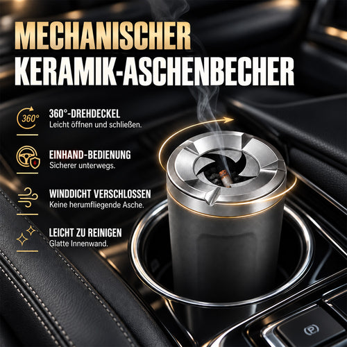 Drehbarer Aschenbecher mit Keramik-Einsatz, Geruchsdicht & Rutschfest – Für Auto, Zuhause, Büro & Camping – Passt in 99 % der Getränkehalter
