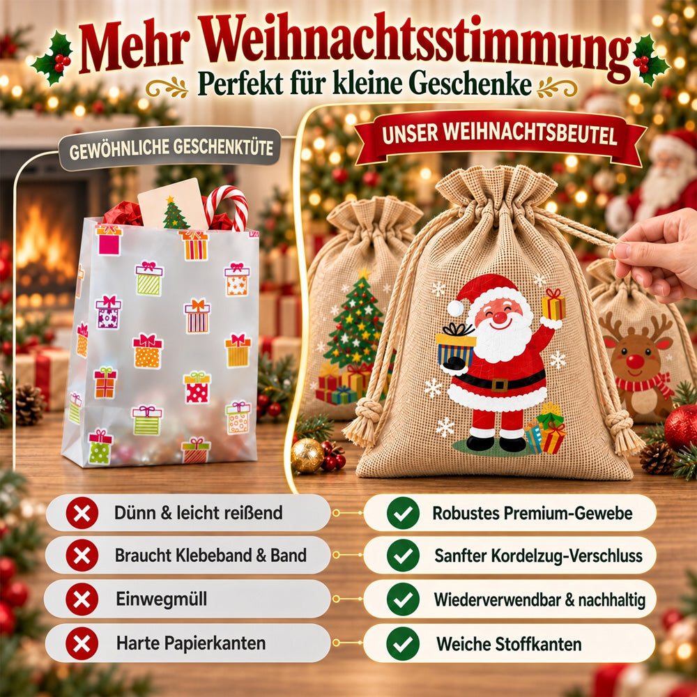 🎄⛄ Weihnachtliche Jute-Geschenkbeutel mit Kordelzug--Lose Süßigkeiten und Geschenke in Sekunden ordentlich verpackt 🎁🎄