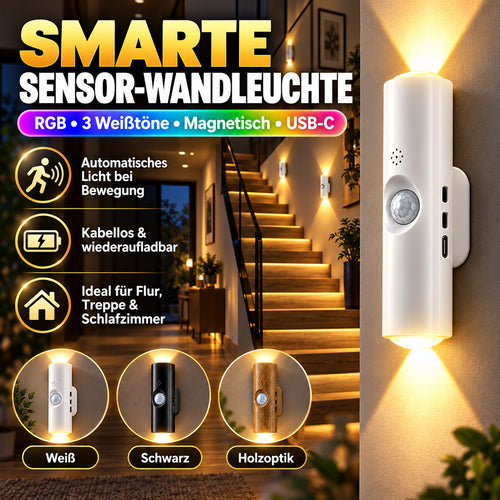 💸 -50% RABATT!!⏰Magnetische RGB-Bewegungsmelder-Nachtleuchte ✨ | Bohrfrei, kabellos, wiederaufladbare LED-Leuchte, ideal für dunkle Treppen, Flure und nächtliche Gänge