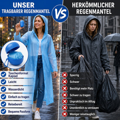 🌧️ 50% RABATT! Taschengroßer Notfall-Regenponcho, kugelverpackt, wasserdichter Regenschutz für Reisen, Wandern & Outdoor