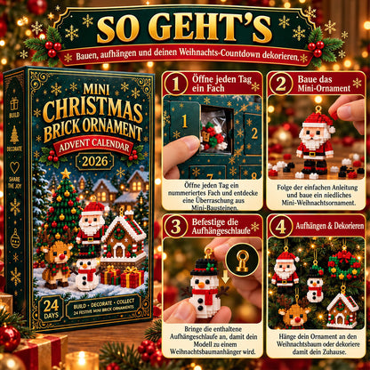 🎄 24-tägiger Mini-Weihnachtsschmuck-Adventskalender | 24 einzigartige, festliche Bastelvorlagen zum Zusammenbauen mit Aufhängeschlaufen – perfekt zum Schmücken von Weihnachtsbäumen, Kränzen und Weihnachtsdekorationen 🧱