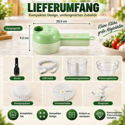 🧄🔄4-in-1 elektrisches Gemüseschneider-Set – kabellose Multifunktions-Küchenmaschine
