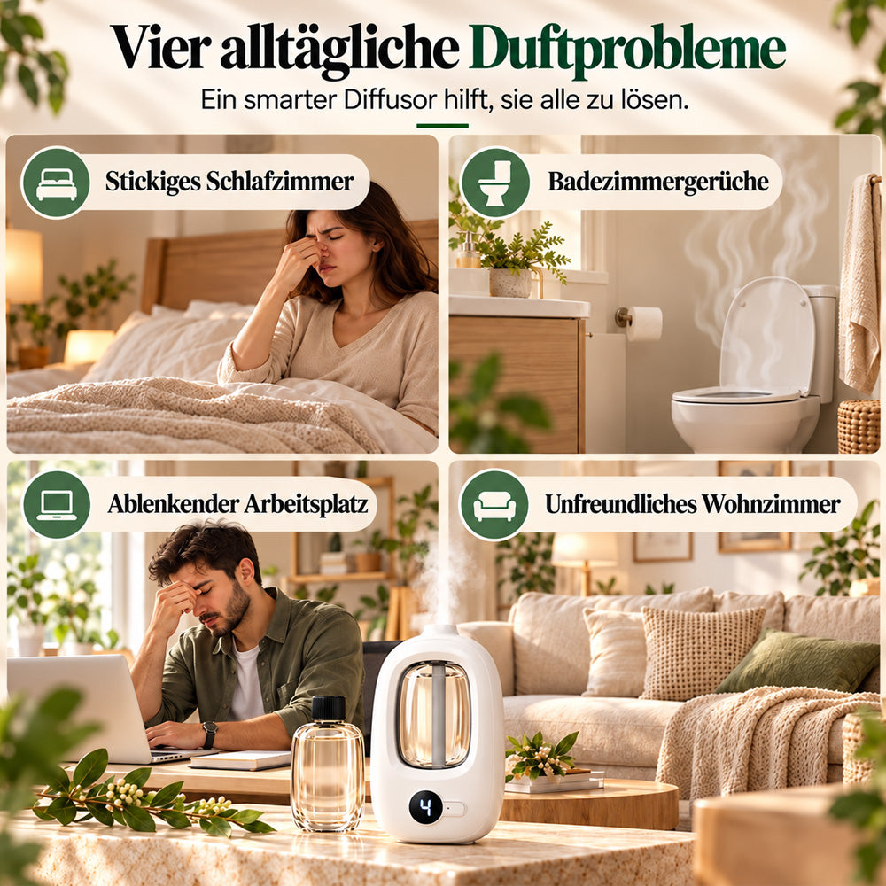 📢📢50 % RABATT! ⏰🎶Kabelloser Aroma-Diffusor mit Sandelholzduft – 4 Timer, leiser Betrieb & elegantes Dufterlebnis🌿💡