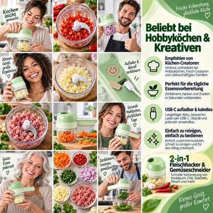 🧄🔄4-in-1 elektrisches Gemüseschneider-Set – kabellose Multifunktions-Küchenmaschine
