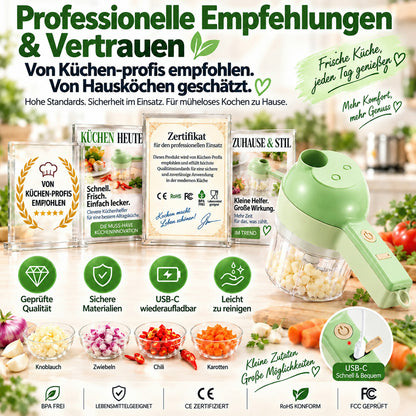 🧄🔄4-in-1 elektrisches Gemüseschneider-Set – kabellose Multifunktions-Küchenmaschine