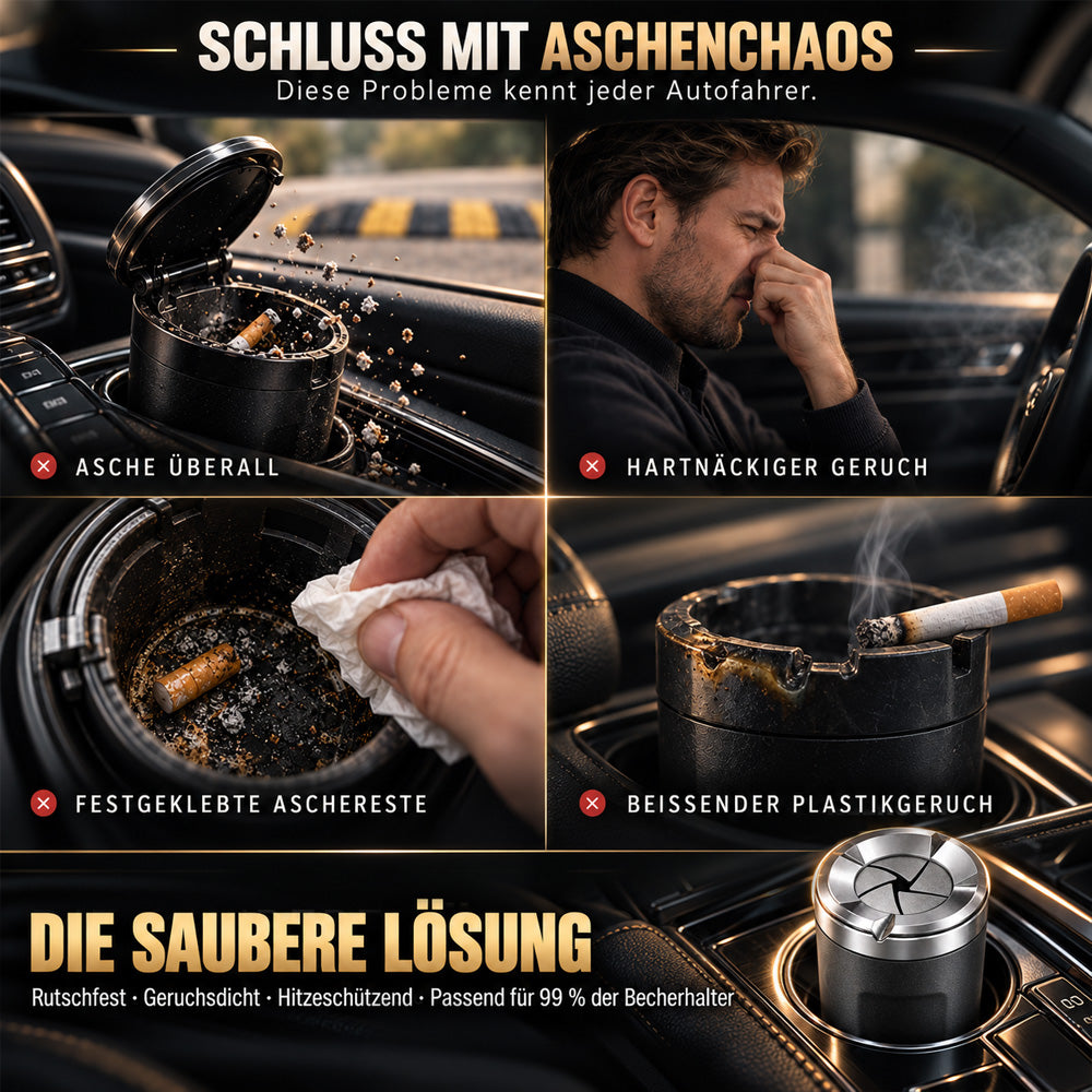 Drehbarer Aschenbecher mit Keramik-Einsatz, Geruchsdicht & Rutschfest – Für Auto, Zuhause, Büro & Camping – Passt in 99 % der Getränkehalter